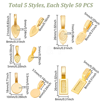 150Pcs 5 Styles Alloy Glue-on Flat Pad Bails FIND-GA0005-27-1