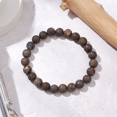 Natural Bronzite Round Beaded Stretch Bracelets for Women Men BJEW-JB11425-1