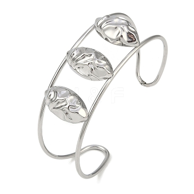 Non-Tarnish 304 Stainless Steel Wide Hollow Textured Horse Eye Opaen Cuff Bangles BJEW-Q348-06P-02-1