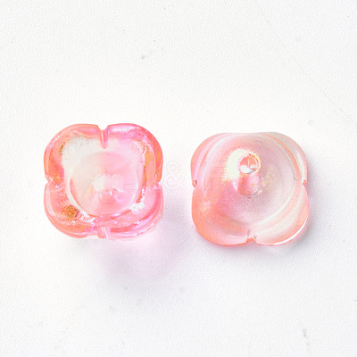 4-Petal Transparent Spray Painted Glass Bead Caps X-GGLA-S054-009B-03-1