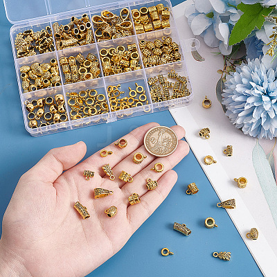 240Pcs 12 Styles Tibetan Style Alloy Tube Bails TIBE-AR0001-09-1