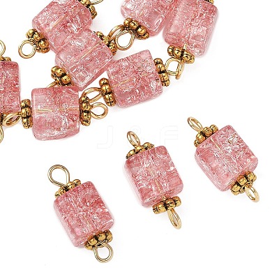 10Pcs Transparent Crackled Glass Cube Connector Charms PALLOY-JF03943-1