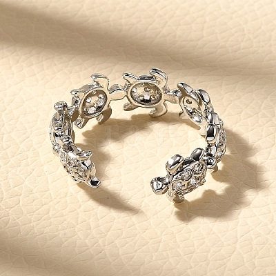 Brass Micro Pave Clear Cubic Zirconia Cuff Rings for Women RJEW-Q008-13P-1