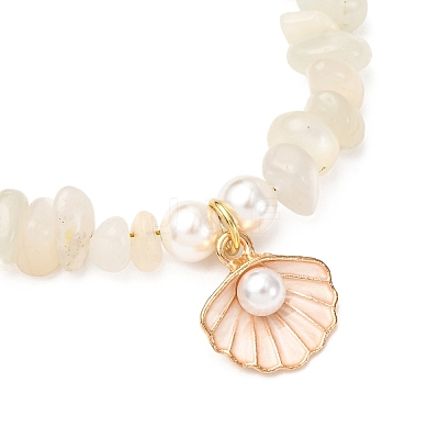 Natural Moonstone Chips & Starfish Synthetic Turquoise & Shell Pearl Beads Bracelets BJEW-JB12413-01-1