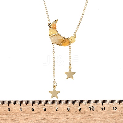 Natural Topaz Jade Chip Beads Moon Pendant Brass Cable Chain Necklaces for Women NJEW-TA00257-02-1