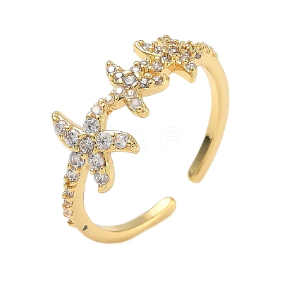 304 Stainless Steel Cubic Zirconia Cuff Open Rings for Women RJEW-Z122-02G-04-1