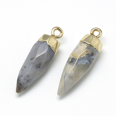 Natural Flower Agate Pointed Pendants G-Q495-06G-1