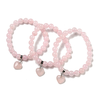 8.5mm Round Natural Rose Quartz Beaded Stretch Bracelets BJEW-C074-01L-1