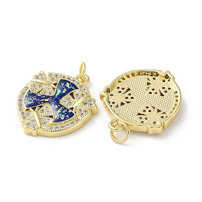 Brass Micro Pave Clear Cubic Zirconia Pendants KK-C045-28G-1