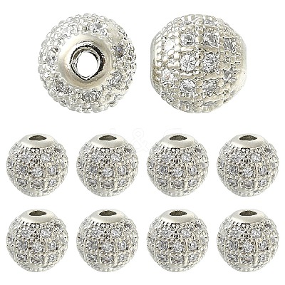 10Pcs Round Brass Micro Pave Cubic Zirconia Beads ZIRC-YW0001-26P-1