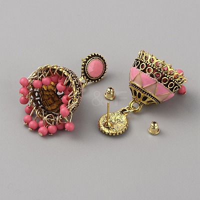 Ethnic Style 3D Enamel Bell with Seed Beeded Dangle Stud Earrings EJEW-WH0047-33E-1