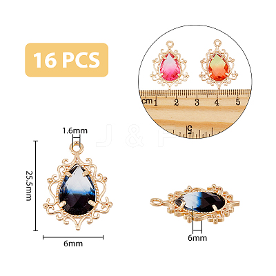 16Pcs 8 Colors Golden Tone Brass Pendants GLAA-DC0001-16-1