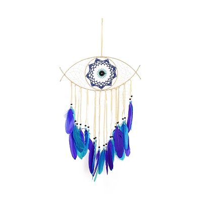 Iron Woven Web/Net with Feather Pendant Decorations AJEW-B016-07B-1