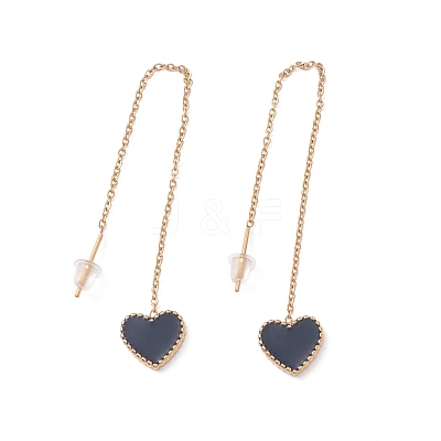 Long Chain with Enamel Heart Dangle Stud Earrings EJEW-A067-01G-A-1