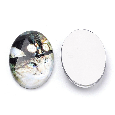 Flat Back Glass Kitten Cabochons X-GGLA-S034-25x18-024-1