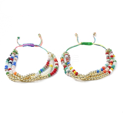 Round Brass and Faceted Glass Braided Bead Bracelet BJEW-C052-06-1