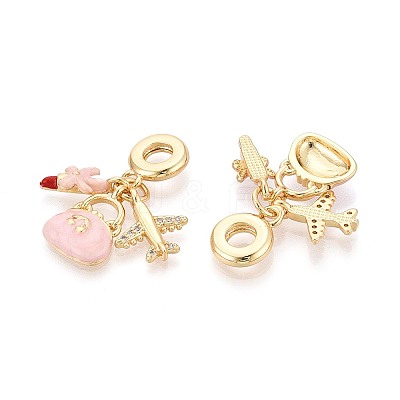 Brass Micro Pave Clear Cubic Zirconia and Enamel European Dangle Charms X-KK-T079-81G-1