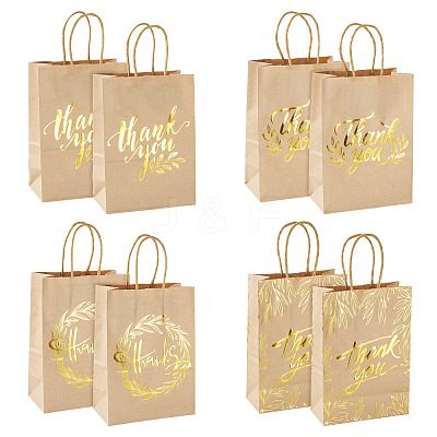 8Pcs 4 Styles Gold Stamp Thank You Printed Paper Gift Tote Bags ABAG-TA0001-61-1
