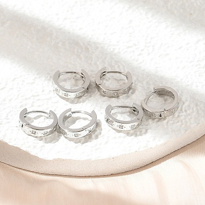 Clear Cubic Zirconia Star Hoop Earrings EJEW-K093-22P-1