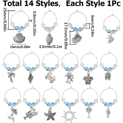 Sea Animals Alloy Wine Glass Charms AJEW-SC0002-16-1