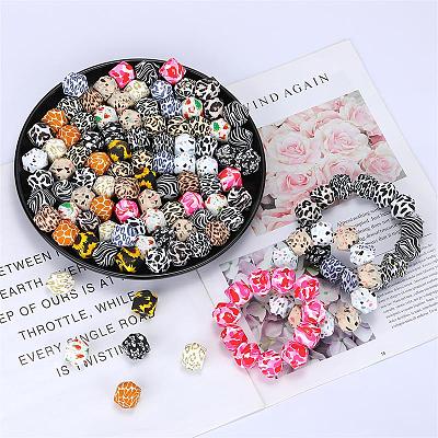 Colorful Pattern Printed Silicone Focal Beads SI-JX0022A-14-1