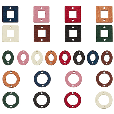 144Pcs 24 Styles Dyed Wood Connector Charms WOOD-PH0002-52-1