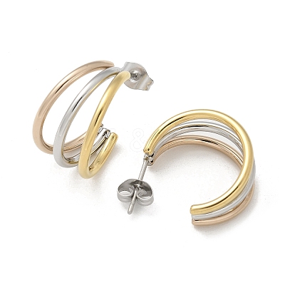 304 Stainless Steel Triple C-Shaped Stud Earrings for Women EJEW-C096-68M-02-1
