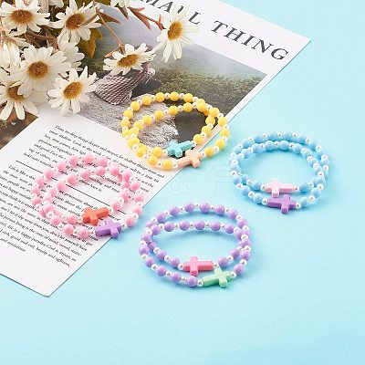 Opaque Acrylic Stretch Beaded Bracelets for Kids X-BJEW-JB06230-1