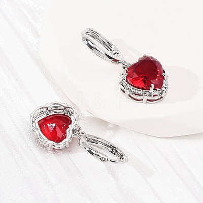 Valentine's Day Heart Brass & Glass Hoop Earrings EJEW-Z164-23P-1