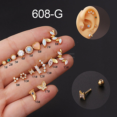 Stainless Steel & Synthetic Opal Cartilage Earrings WG8423D-03-1