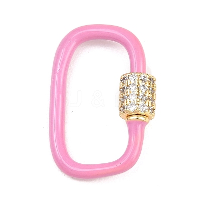 Oval Brass Micro Pave Clear Cubic Zirconia Screw Carabiner Clasps KK-B167-01B-02G-1