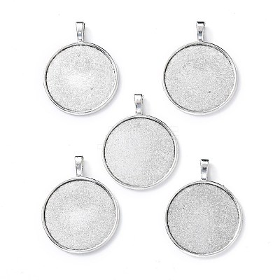 Tibetan Style Alloy Flat Round Pendant Cabochon Settings X-TIBEP-M022-15AS-1