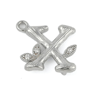 Brass Crystal Rhinestone Letter Links Connector Charms KK-S395-06P-X-1
