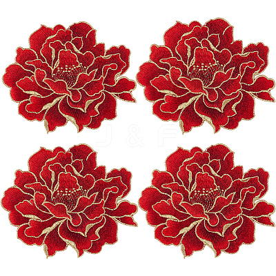 4Pcs Peony Polyester Embroidery Sew On Patches PATC-CY0001-72B-1