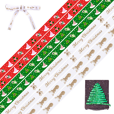 8 Yards 4 Colors Christmas Theme Polyester Printed Grosgrain Ribbons ORIB-TA0001-05A-1