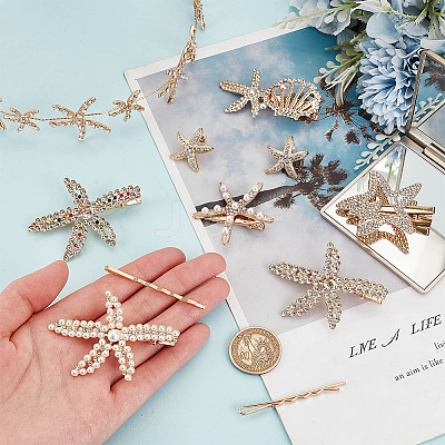 8 Style Starfish Alligator Hair Clips & Stud Earrings & Headband Set AJEW-PH0011-44-1