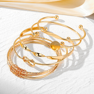 5Pcs 5 Styles Alloy Bangles WG70F83-01-1