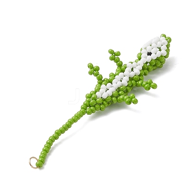 Glass Seed Beaded Gecko Pendants PALLOY-MZ01115-01-1
