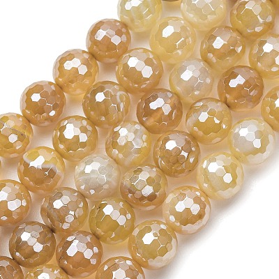 Electroplated Natural Agate Beads Strands G-B191-A07-10mm-08-1