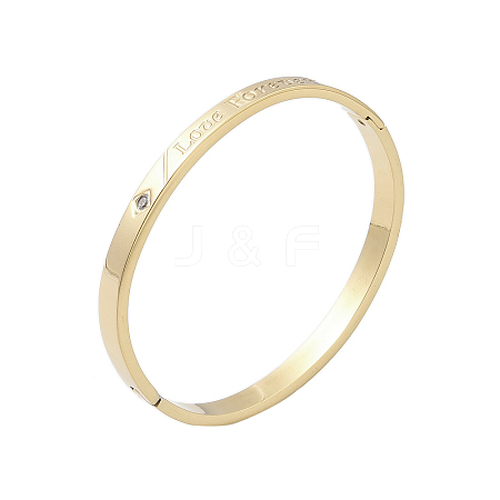 Ion Plating(IP) 304 Stainless Steel Micro Pave Clear Cubic Zirconia Hinged Bangles BJEW-P317-01G-1