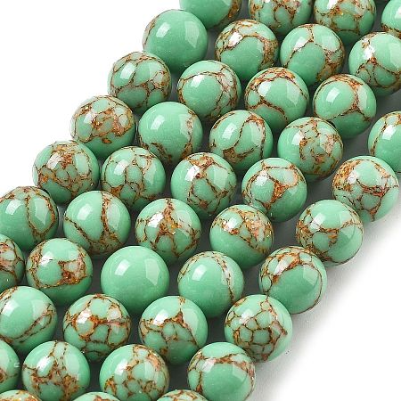 Synthetic Gold Line Turquoise Beads Strands G-A255-A03-01B-1