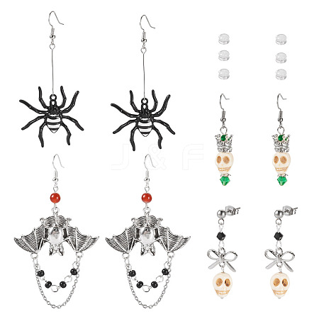 Hallowmas Alloy Enamel & Synthetic Turquoise Dangle & Stud Earring Sets EJEW-TA00709-1