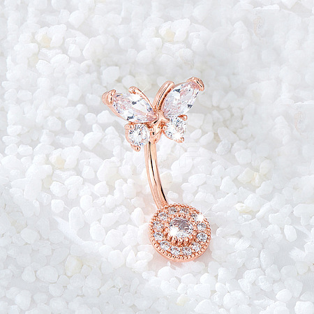 Brass Clear Cubic Zirconia Butterfly Curved Barbell Belly Rings WG440FB-03-1