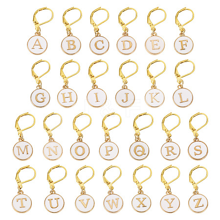 26Pcs Flat Round with Letter A~Z Alloy Enamel Pendant Locking Stitch Markers HJEW-TAC0089-1