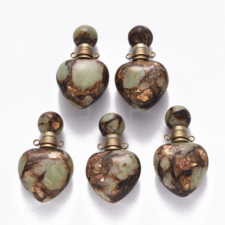 Heart Assembled Synthetic Bronzite and Aqua Terra Jasper Openable Perfume Bottle Pendants G-R484-01A-1