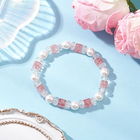 Crackle Glass & Shell Pearl Beaded Stretch Bracelets for Women BJEW-JB12384-01-1