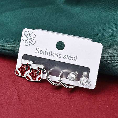 3 Pairs 3 Styles Christmas 304 Stainless Steel Hoop & Stud Earring Sets for Women EJEW-K279-16P-01-1