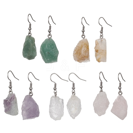 Mixed Raw Natural Gemstone Nugget Dangle Earrings EJEW-JE05493-1