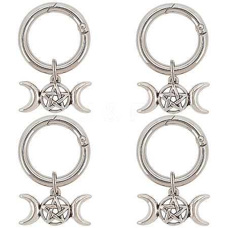 4Pcs Triple Goddess Pentagram Moon Alloy Shoe Charms HJEW-CP00023-1