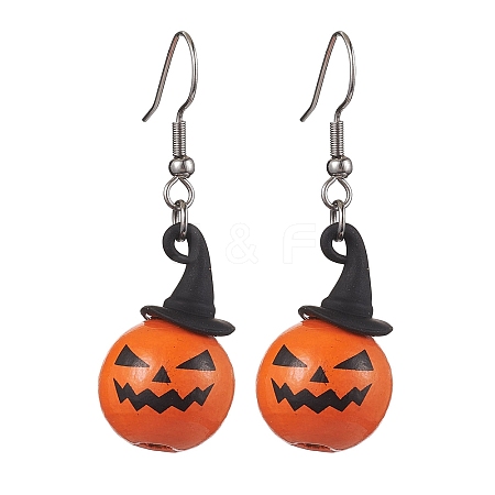 Halloween Theme Alloy Wood Pumpkin Dangle Earrings EJEW-JE05850-01-1